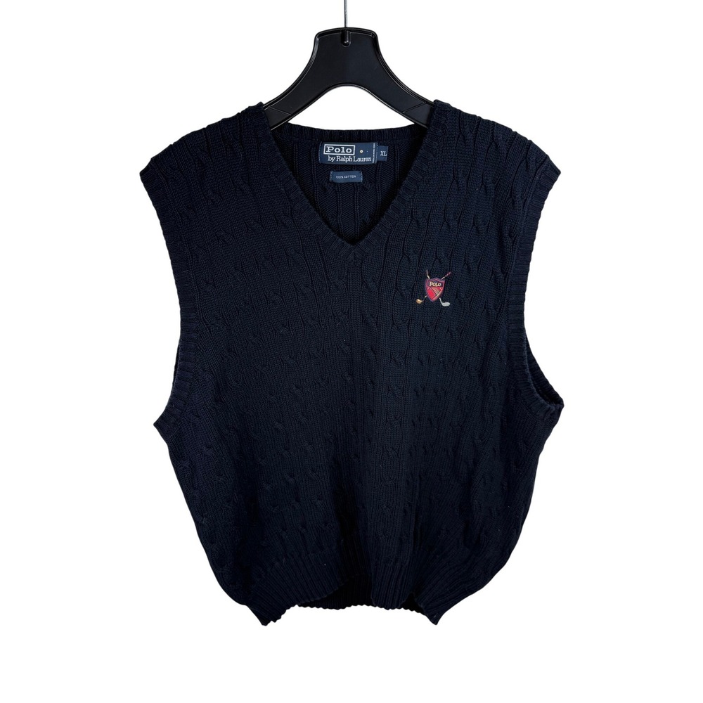 Polo Ralph Lauren Womens‎ XL Cable Knit Golf Crest Sweater Vest VTG 90s Preppy